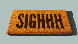Illustration of a welcome mat that says SIGHH instead of welcome.